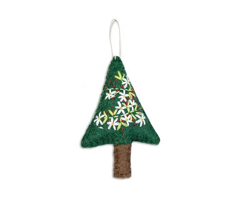 Ornament, Embroidered Tree, Green