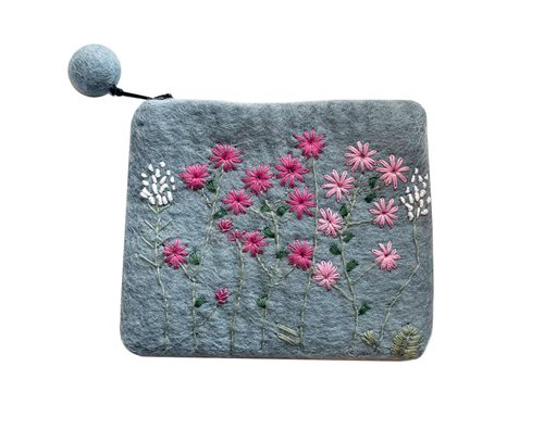Purse, Embroidered Flowers, Blue