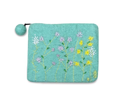 Purse, Embroidered Flowers, Mint