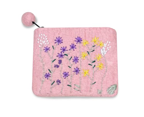 Purse, Embroidered Flowers, Pink
