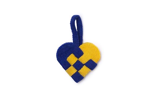 Ornament, Pleated Heart, Blue/Yellow