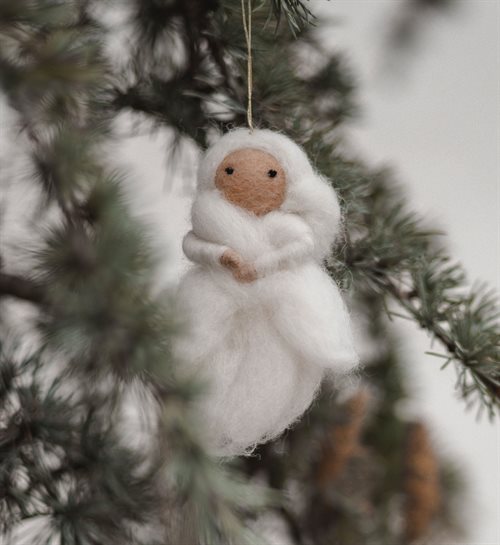 Ornament, Fluffy Angle, White, Small