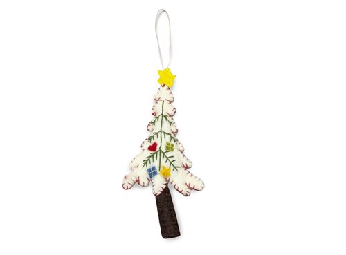 Ornament, Embroidered Tree, White