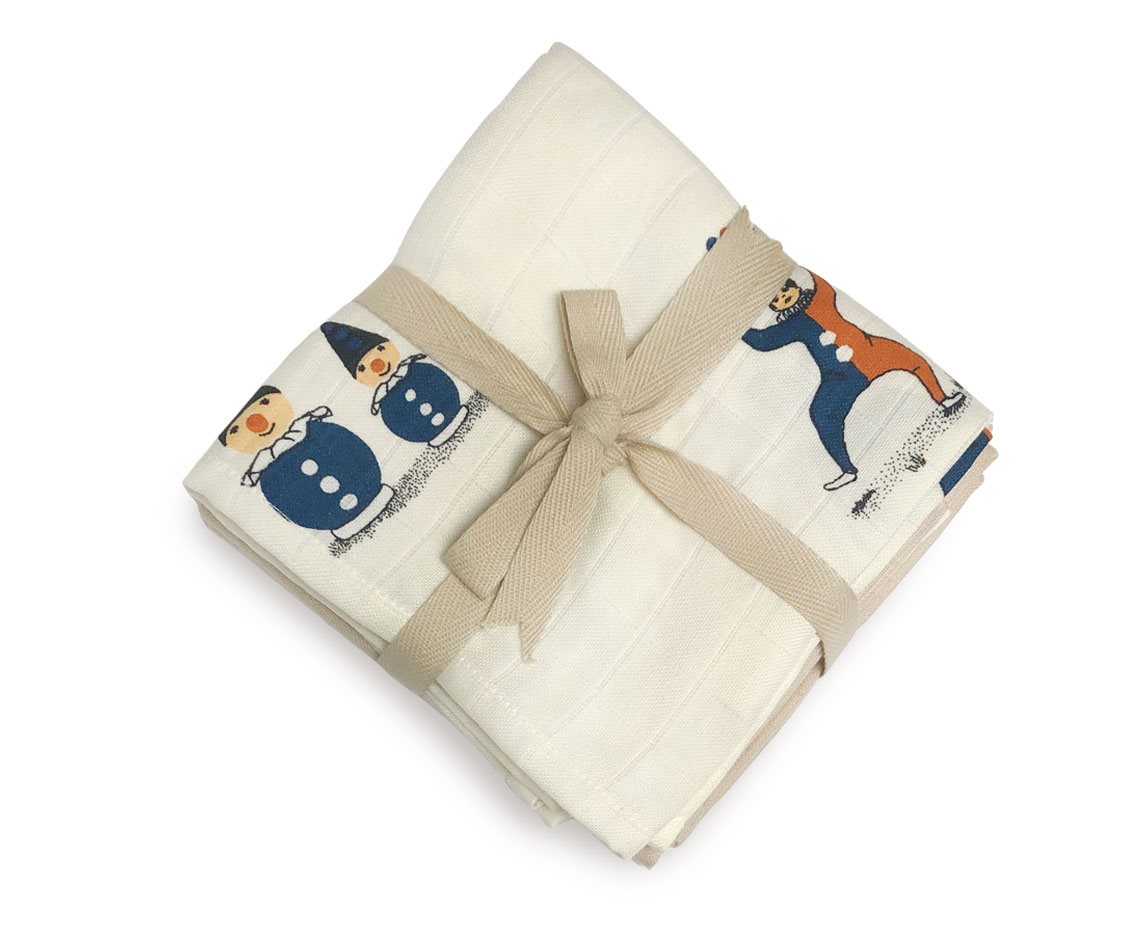 Muslin Cloth Diapers, Clowns, 4 pcs