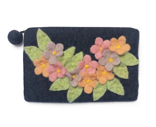 Pencil Case, Flowers, Dark Blue